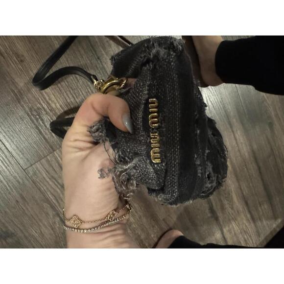 Vintage Miu Miu Distressed Black Denim top handle/crossbody bag - Picture 7 of 9